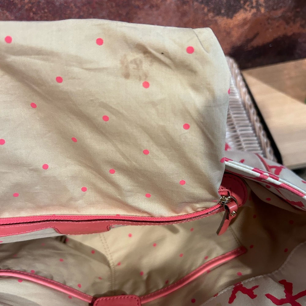 17. Kate Spade canvas tote bag with a pink coral print pink braided rope - Picture 5 of 7